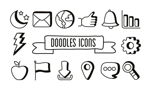 Bunt av doodle set ikoner — Stock vektor