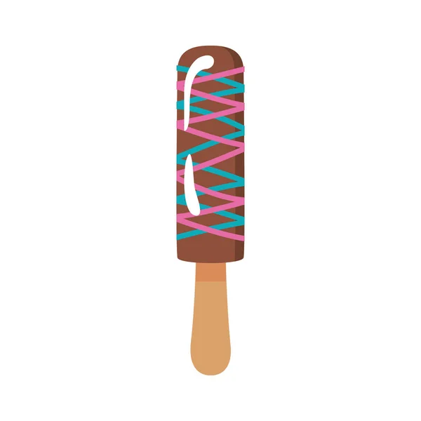 Delicioso sorvete em pau com linhas de sabores ícone de estilo plano — Vetor de Stock