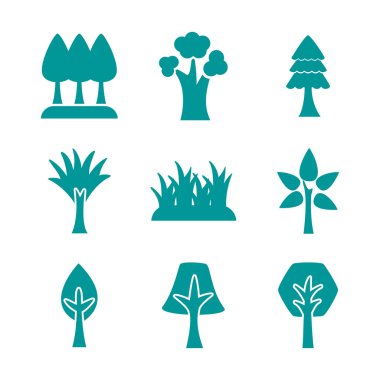Ağaçların siluet biçimi simgeleri demeti