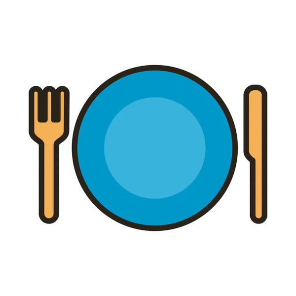 Dish with fork and knife line and fill style icon — Stock Vector