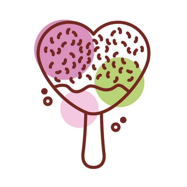 Delicioso helado en palo con forma de corazón línea estilo de color — Vector de stock