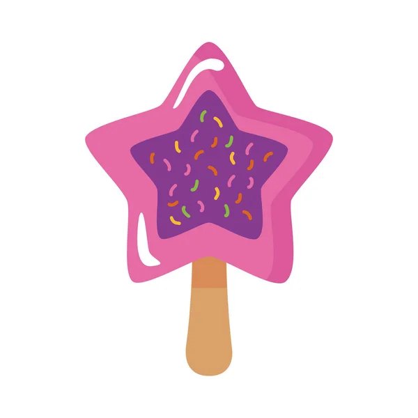 Delicious ice cream in stick with star shape flat style — Stock Vector