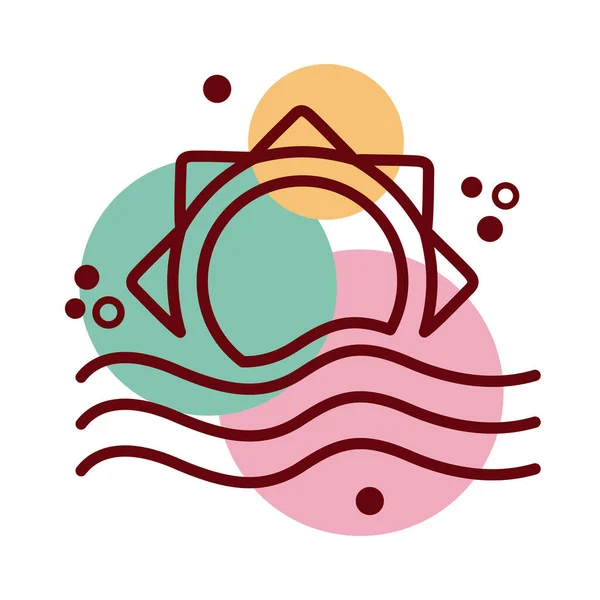 Sol con las olas del mar línea y el icono de estilo de color — Vector de stock