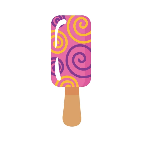 Delicious ice cream in stick with spirals flat style icon — Stock Vector