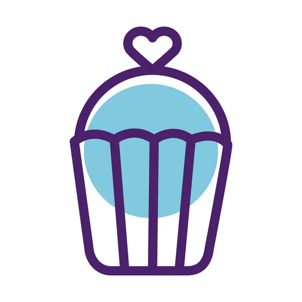 Doce cupcake com coração amor linha s ícone — Vetor de Stock