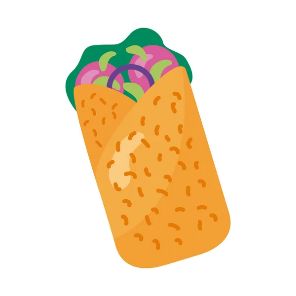 Lezzetli Meksika Burrito Detaylı Stil ikonu — Stok Vektör