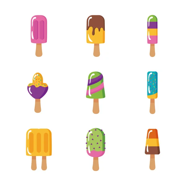 Paquete de helados conjunto de iconos — Vector de stock