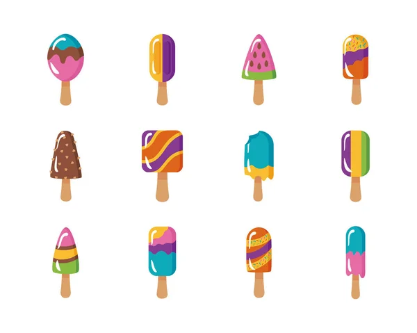 Fascio di gelati set icone — Vettoriale Stock