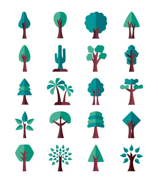 Svazek ikon plochého stylu stromů — Stockový vektor