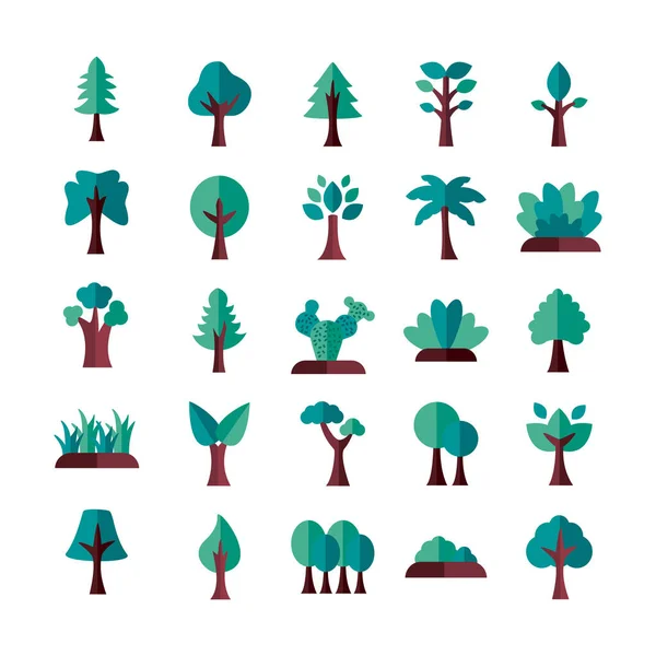 Bundle of trees flat style icons — Stock Vector