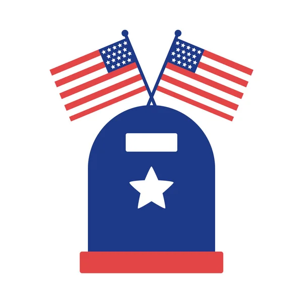 Friedhofsgrab mit vereinigten Staaten von Amerika Flagge Silhouette Stil — Stockvektor