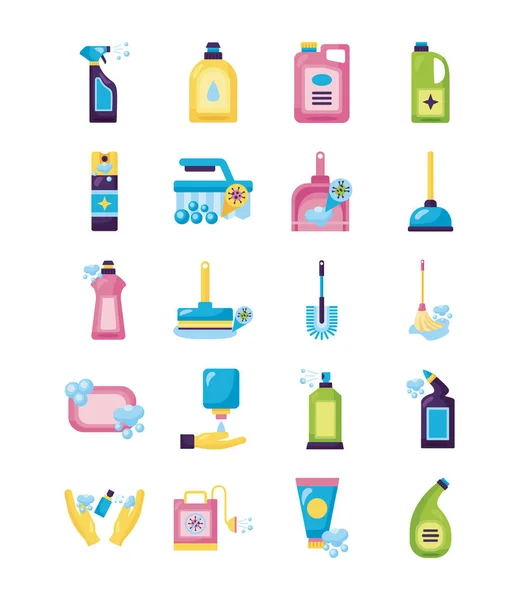 Bundle of desinfectants set icons — Stock Vector