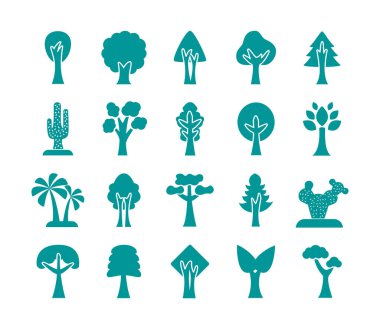 Ağaçların siluet biçimi simgeleri demeti