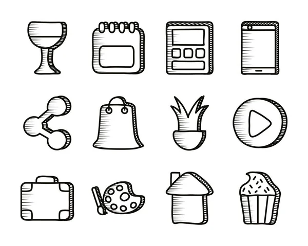 Paquete de iconos de conjunto de garabatos — Vector de stock