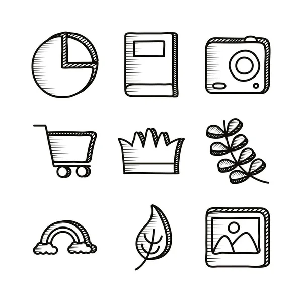 Pacote de ícones do jogo do doodle — Vetor de Stock