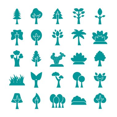 Ağaçların siluet biçimi simgeleri demeti