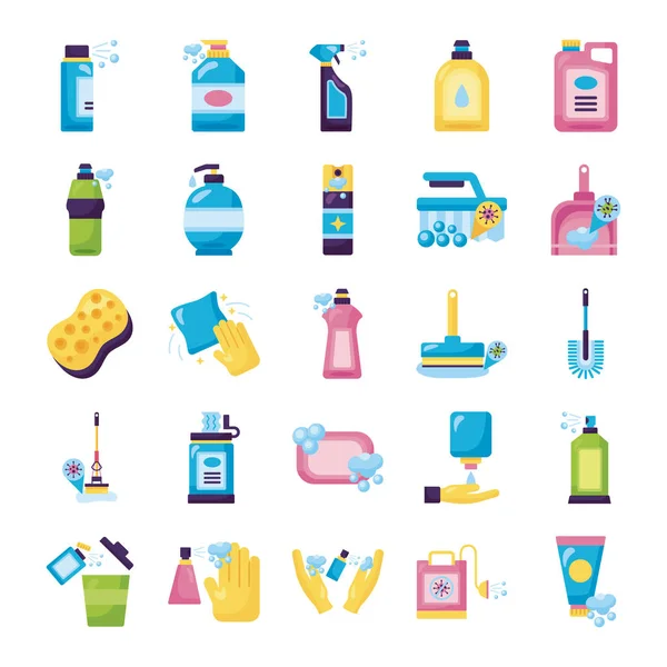 Paquete de desinfectantes conjunto de iconos — Vector de stock