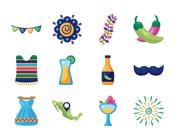 Bundle di icone set messicani — Vettoriale Stock
