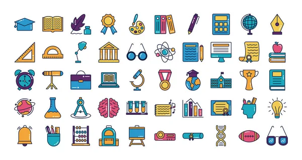 Bundle of schoolline and fill style set icons — Stock Vector