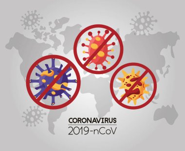 Dünya Gezegeni Dünya, covid 19 parçacık ile ve reddedilmiş sembol