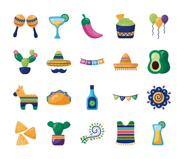 Pacote de ícones de conjunto mexicano —  Vetores de Stock