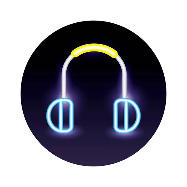 Headphones audio neon light style icon — Stock Vector
