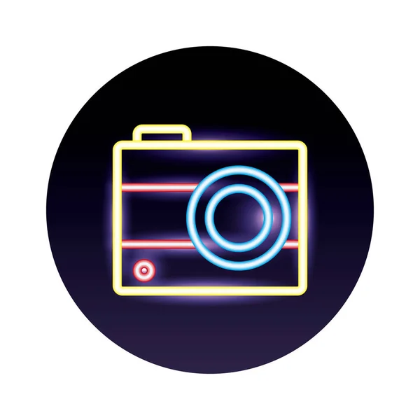 Kamera fotografisk neon ljus stil ikoner — Stock vektor