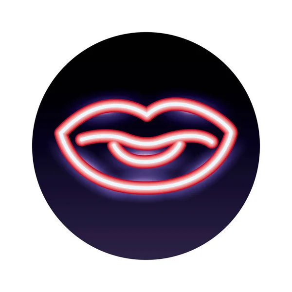 Labios femeninos neón luces icono — Vector de stock