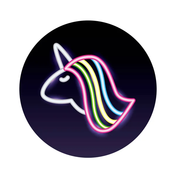 Lindo unicornio luces de neón icono de estilo — Archivo Imágenes Vectoriales