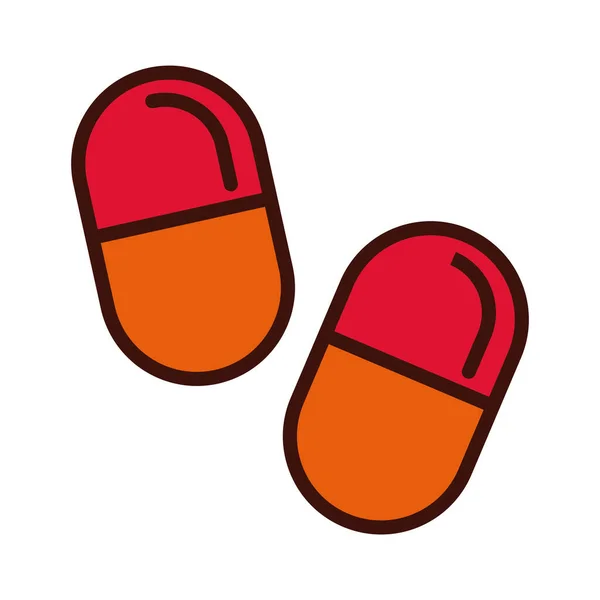 Línea de medicamentos cápsulas y relleno icono de estilo — Vector de stock