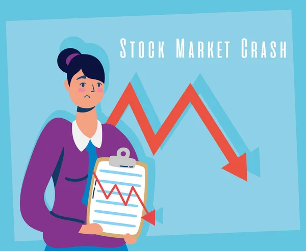 Geschäftsfrau mit Börsencrash-Ikonen — Stockvektor