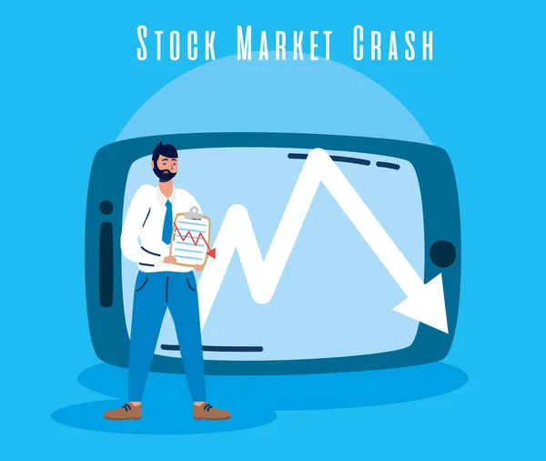 Affärsman med börskrasch ikoner — Stock vektor