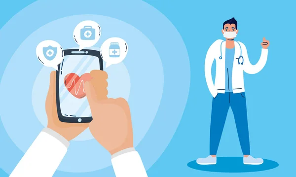 Tecnología de salud en línea con smartphone — Vector de stock
