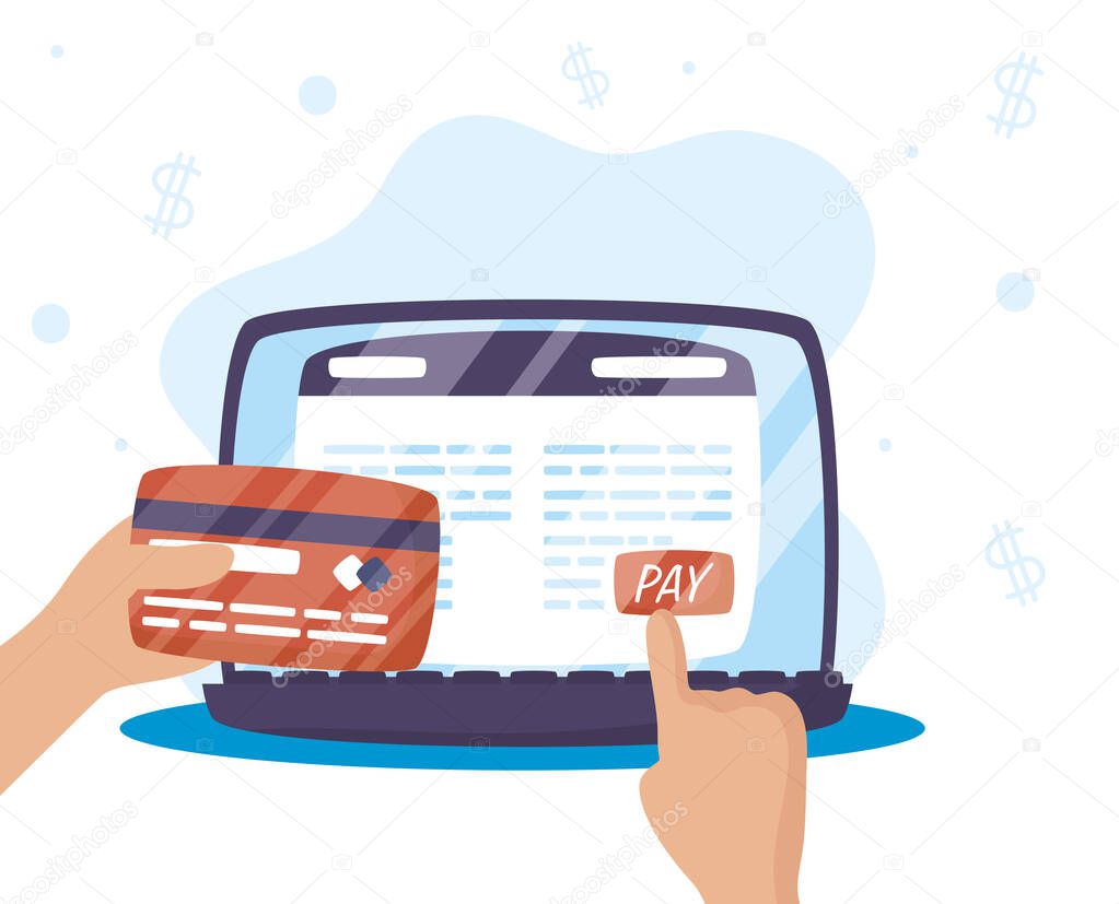 Payments online technology with laptop and credit card