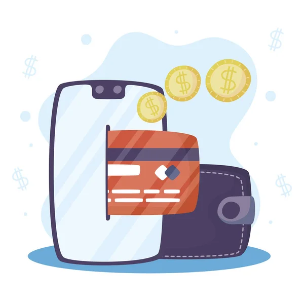 Technologie de paiement en ligne avec smartphone et carte de crédit — Image vectorielle
