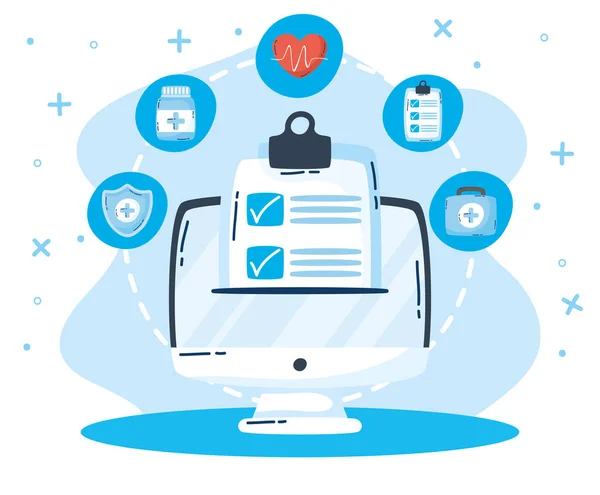 Tecnologia on-line de saúde com desktop — Vetor de Stock
