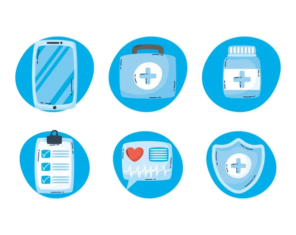 Tecnología de salud en línea con iconos establecidos — Vector de stock