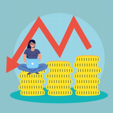 Borsa çökme simgelerine sahip iş kadını