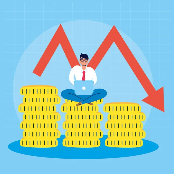 Geschäftsmann mit Börsencrash-Ikonen — Stockvektor