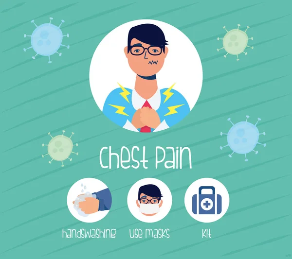 Patient mit Brustschmerzen und Präventionsmethoden — Stockvektor