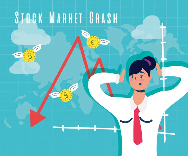 Affärsman med börskrasch ikoner — Stock vektor