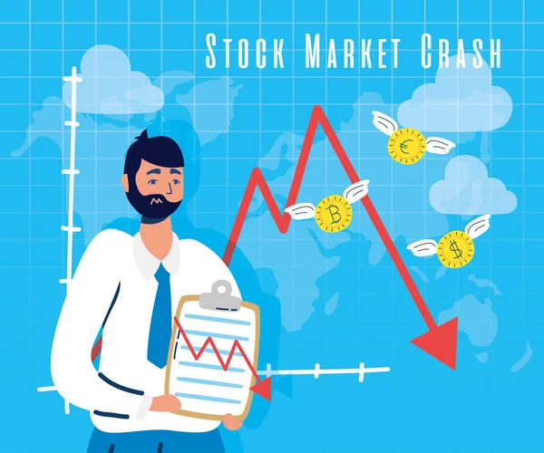 Zakenman met beurscrash iconen — Stockvector