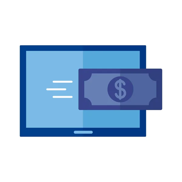 Rechnung Dollar mit Tablet Zahlung online flachen Stil-Symbol — Stockvektor
