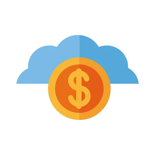 Δολάριο νομισμάτων σε cloud computing πληρωμή σε απευθείας σύνδεση επίπεδη στυλ — Διανυσματικό Αρχείο