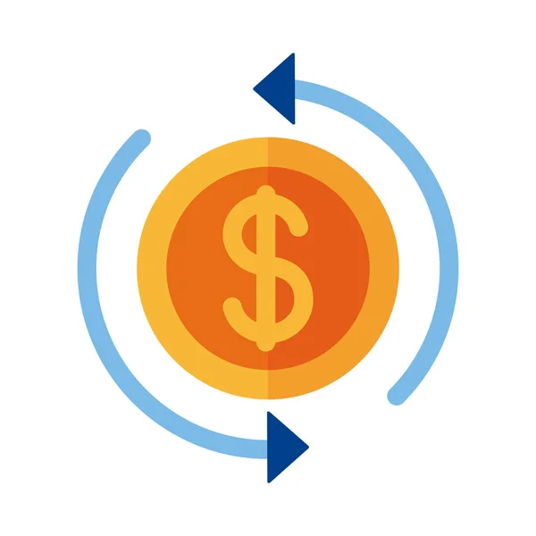 Érme pénz dollár és nyíl fizetés online lapos stílusban — Stock Vector