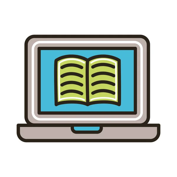 Elektronisches Buch in Laptop-Bildung Online-Linie und Füllstil — Stockvektor