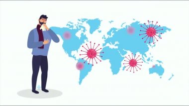 Dünya gezegeni, covid19 parçacıkları ve hasta insanlarla dolu.