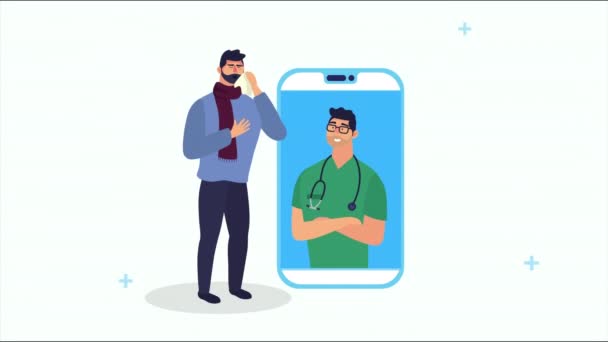 Médico em smartphone com animação paciente — Vídeo de Stock