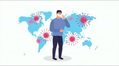 Dünya gezegeni, covid19 parçacıkları ve hasta insanlarla dolu.