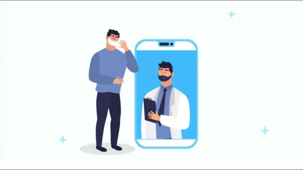 Dokter di smartphone dengan animasi pasien — Stok Video